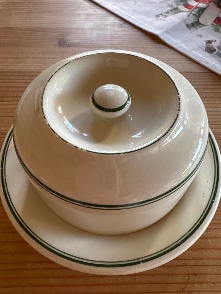Vintage P. Regout Maastricht botervloot met schotel, Antiek en Kunst, Antiek | Porselein, Ophalen