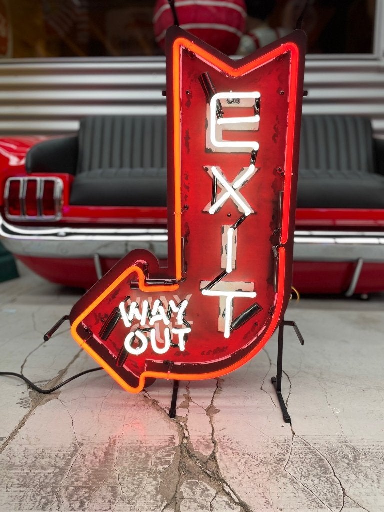 Exit way out USA decoratie neon en veeeel andere leuke neons, Lichtbak of (neon) lamp, Nieuw, Ophalen of Verzenden, Info@americansaleshop.nl
