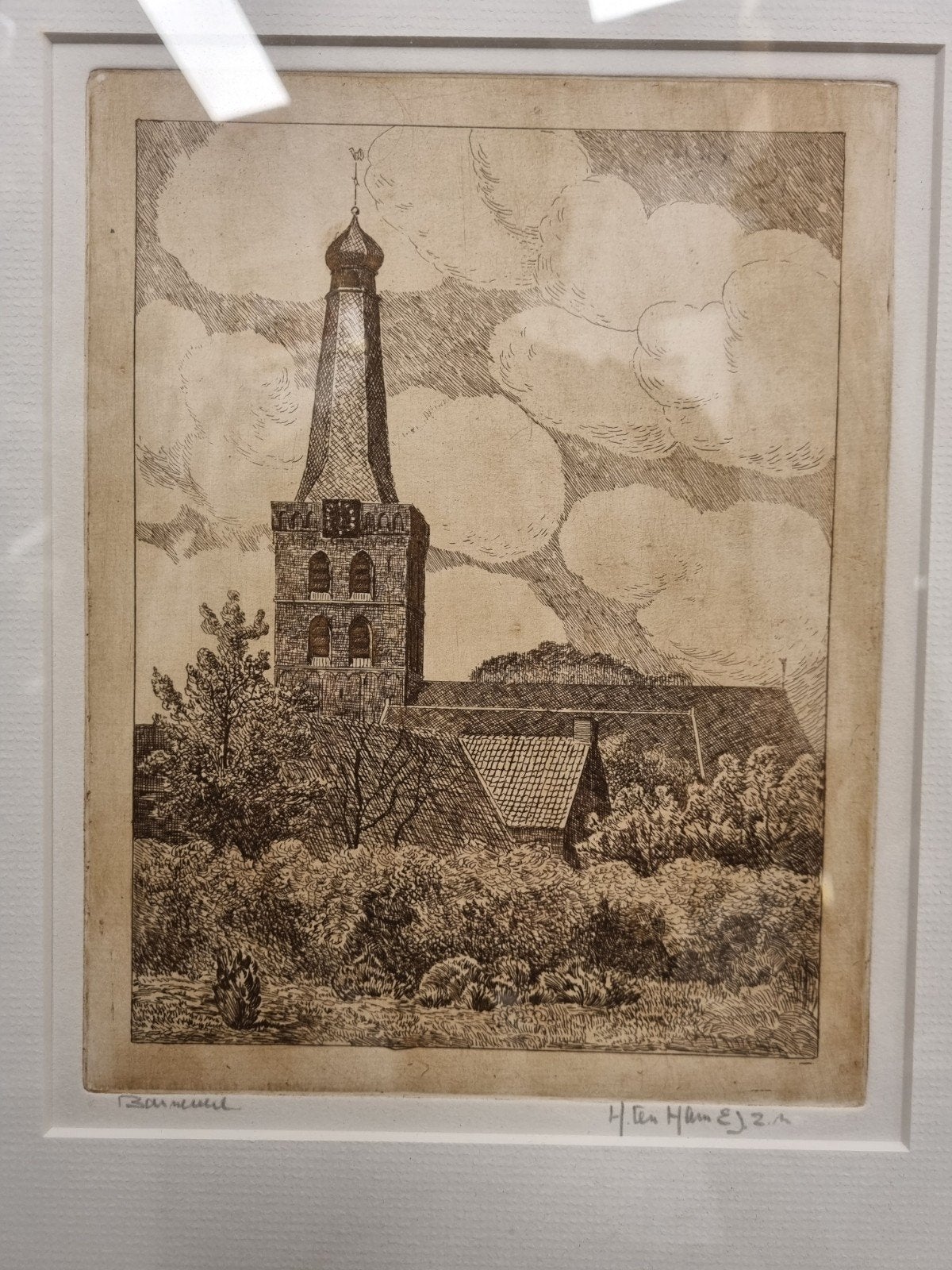 Hendrik ten Ham EJ.zn (1866-1936) - Kerkgezicht, Antiek en Kunst, 1800 - 1899, Ets, Architectuur, Ophalen of Verzenden
