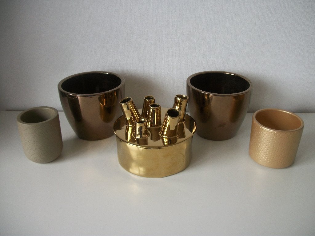 2x Bloempot Sven Goud - TS Collection 12 cm - Nieuw, Rond, Ophalen of Verzenden, Aardewerk, Binnen