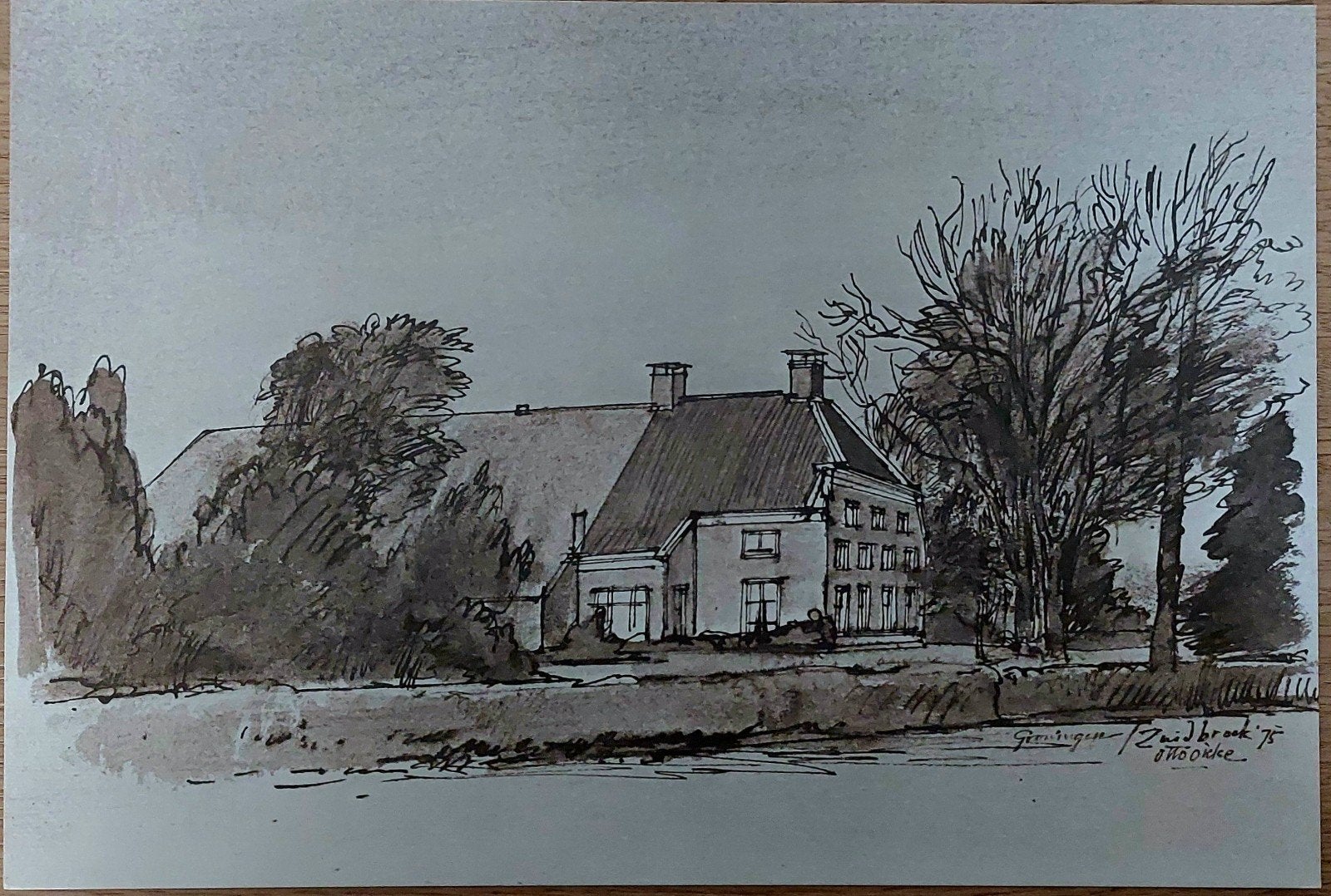 Boerderij Groningen ... Zuidbroek ... Otto Dicke ..., Antiek en Kunst, Ophalen of Verzenden, Reproductie, Pentekening, Gesigneerd