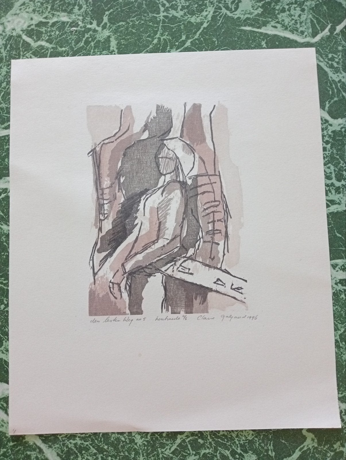 Claire Galjaard Houtsnede 4/6 'Den Lesten Weg' 1996, Ophalen of Verzenden
