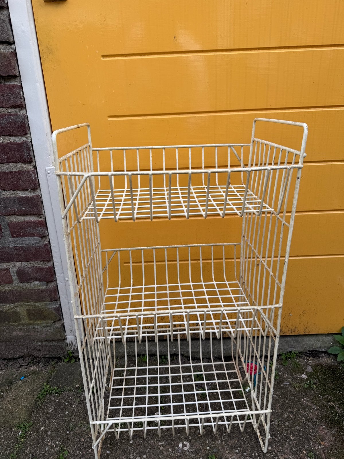Vintage metalen rek met 3 manden - wit, Vintage, Gebruikt, Ophalen of Verzenden, Metaal