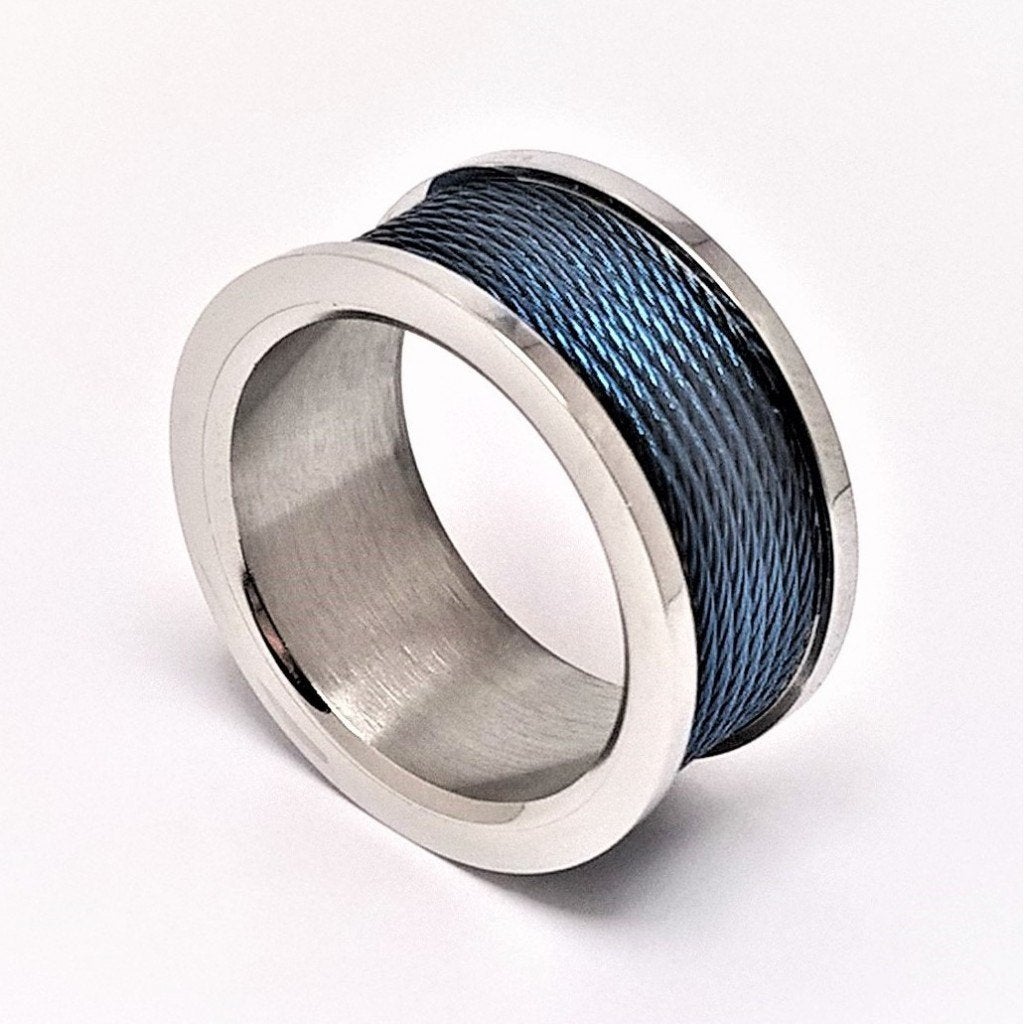 Roestvrijstalen Ring met Blauw Draden - RVS - Dames Heren, Sieraden, Tassen en Uiterlijk, Ringen, 18 tot 19, Birgitta-Gracht 33, 6465 EL Kerkrade, Nederland