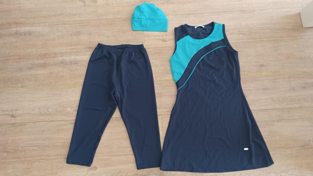 Adasea Zwemjurk met broek en badmuts - Maat M (valt als S), Kleding | Dames, Badmode en Zwemkleding, Overige typen, Blauw, Adasea