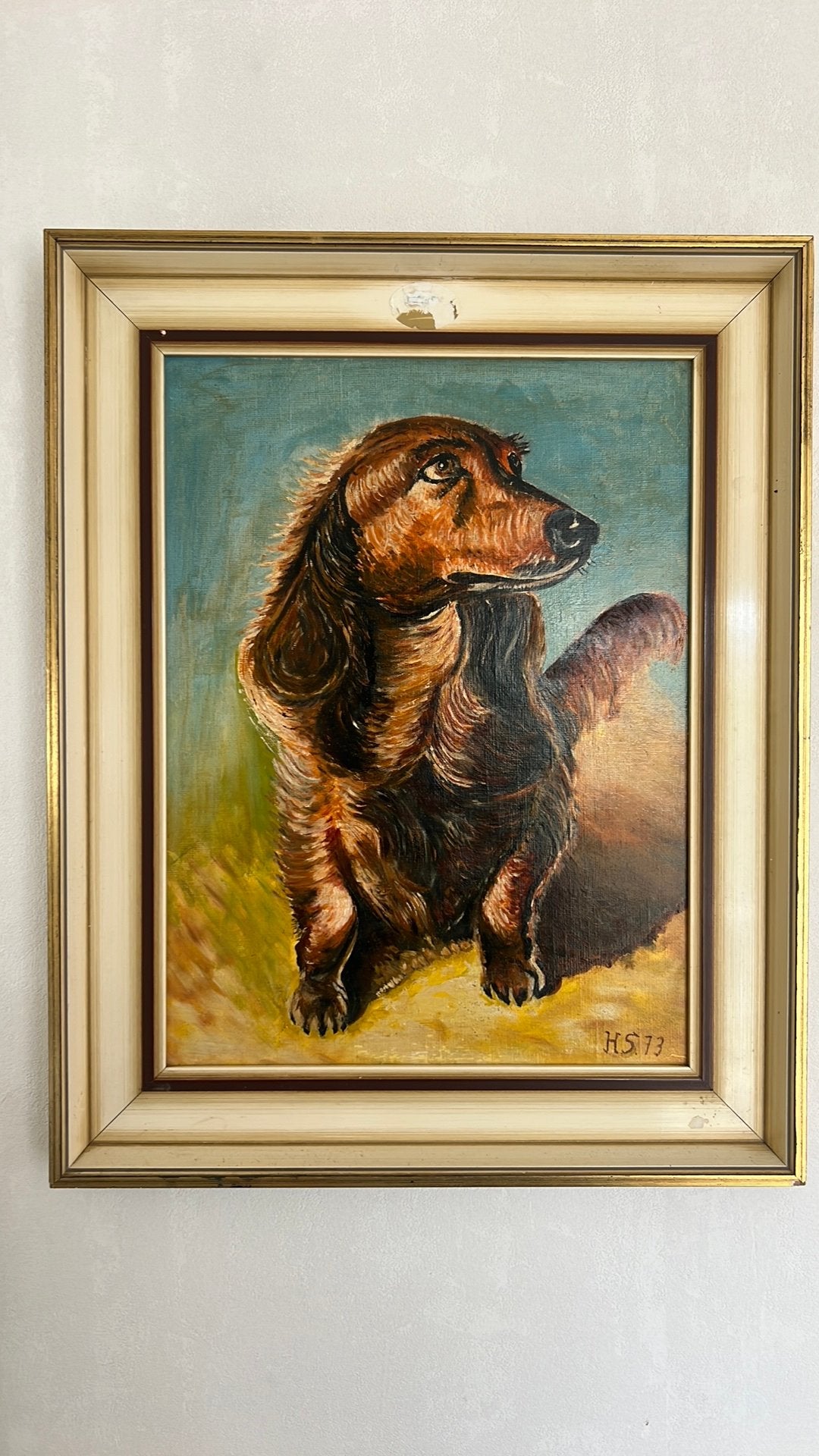 Schilderij teckel, Ophalen