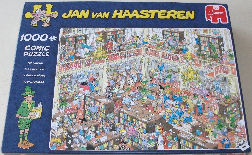 Puzzel *** DE BIBLIOTHEEK *** 1000 stukjes Jan van Haasteren, Ophalen of Verzenden, 500 t/m 1500 stukjes, Zo goed als nieuw, Legpuzzel