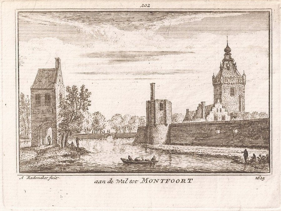 Montfoort Aan de Wal tot Montfoort 1625 Rademaker kopergrav, Origineel, 6 cm, Ophalen of Verzenden, Gravure