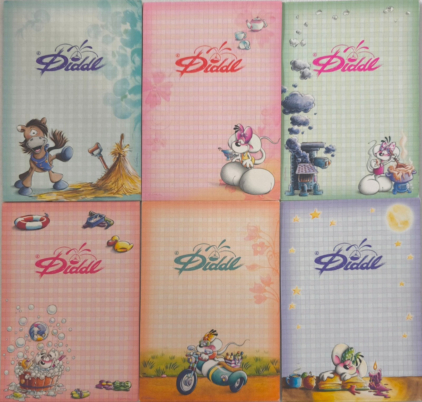 diddl blaadjes A5 kleur 327, 329, 330, 331, 332 en 334, Verzamelen, Verzenden, Diddl, Zo goed als nieuw, Papier, Kaart of Schrift
