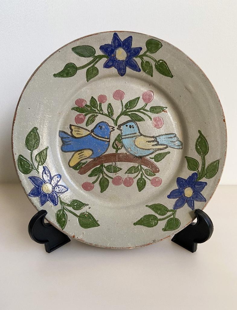 Oud Bord Vogel Vogels Aardewerk 25 cm, Ophalen of Verzenden