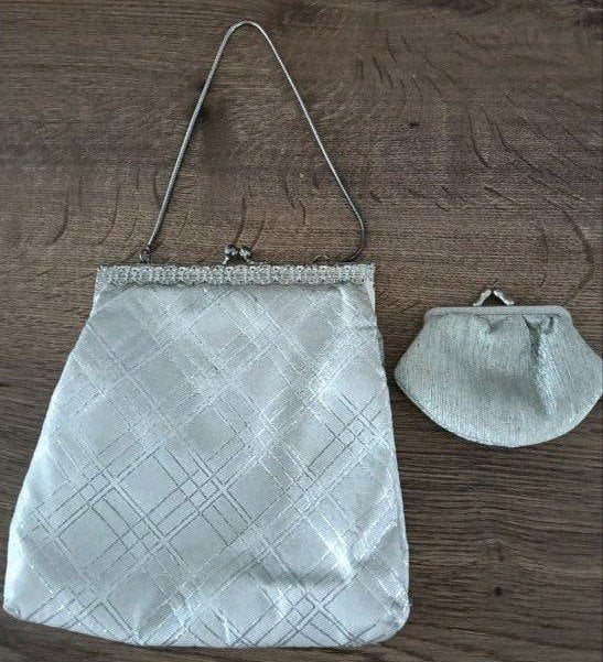 Vintage zilverkleurig tasje met bijbehorend portemonnee, Antiek en Kunst, Ophalen of Verzenden