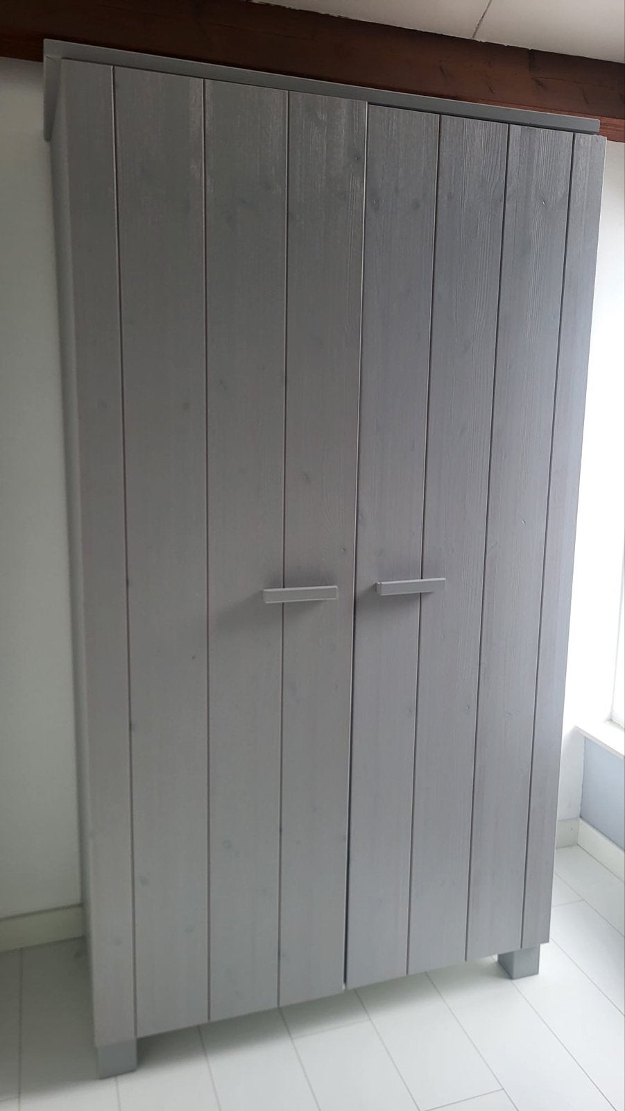 Kledingkast van Karwei - Grijs houten design, Ophalen, Gebruikt, 200 cm of meer, 50 tot 100 cm