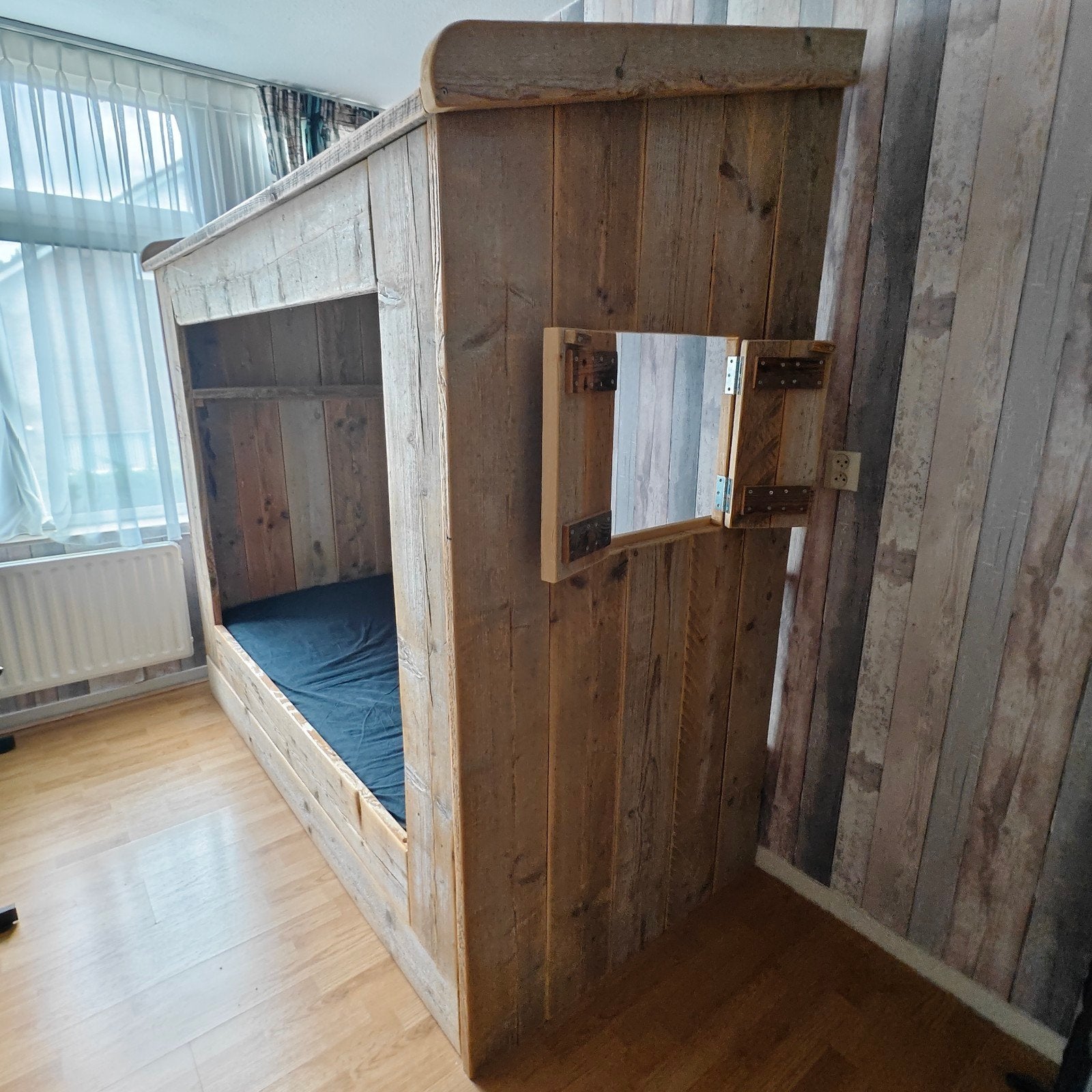 steigerhout bed hut robuust, 85 tot 100 cm, Zo goed als nieuw, 180 cm of meer, Ophalen
