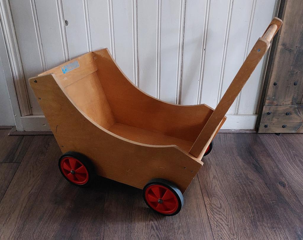 Poppenwagen/loopwagen, hout, Educo, Kinderen en Baby's, Speelgoed | Houten speelgoed, Ophalen, Gebruikt, Duw- of Trekspeelgoed