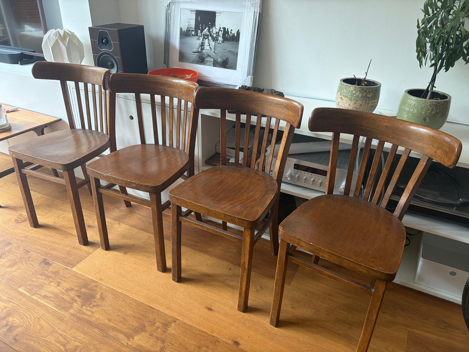 4x vintage café stoelen, Ophalen, Gebruikt, Café, Bruin