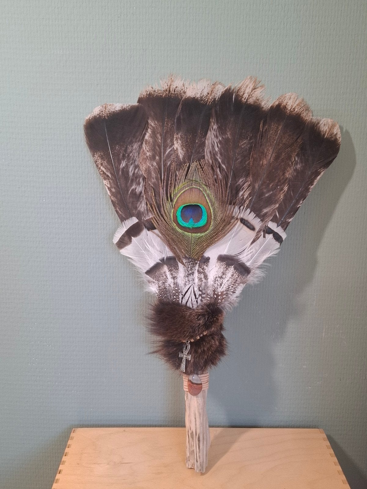 Smudge feather fan, sjamanisme met ankh, Ophalen of Verzenden