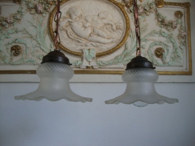 Stel oude glazen hanglampjes (rokje) nr. 7, Ophalen of Verzenden