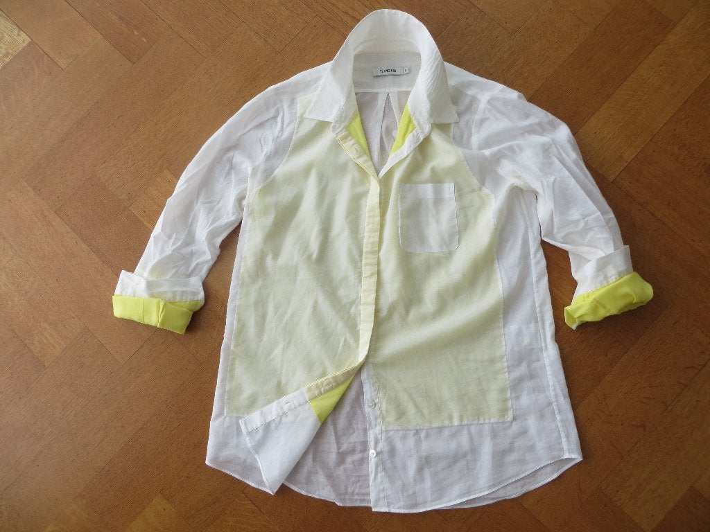 Turnover Blouse Top Geel Wit Katoen Silk Maat 38, Maat 38/40 (M), Geel, Zo goed als nieuw, Turnover