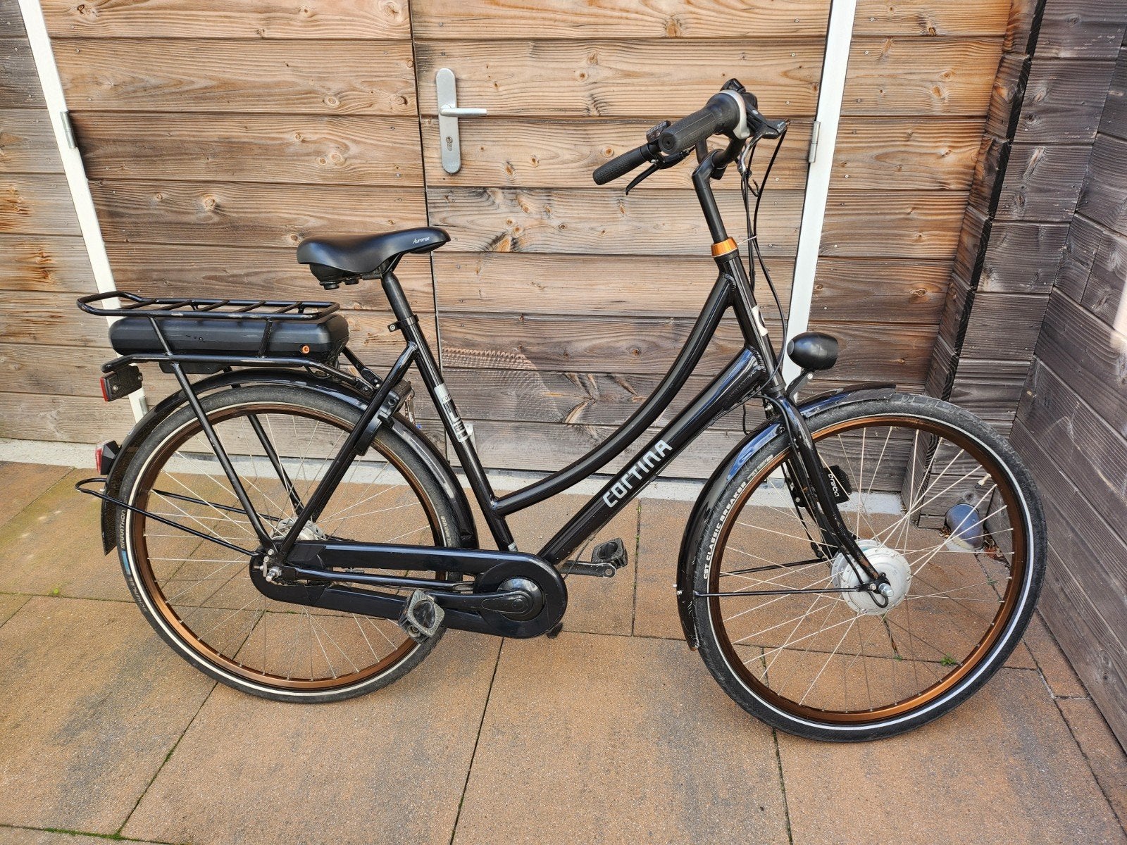 Elektrische Cortina fiets, zwart, unisex