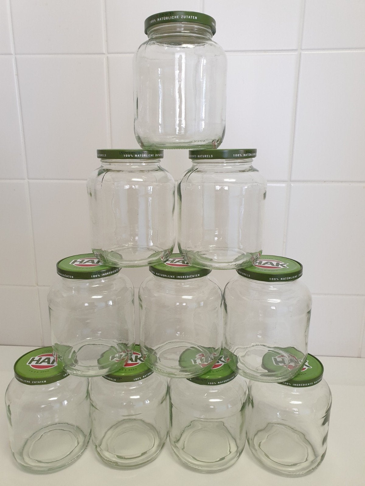 6 Hak lege glazen potten van 800g, Huis en Inrichting, Ophalen of Verzenden, Glas, Pot, Bus of Blik