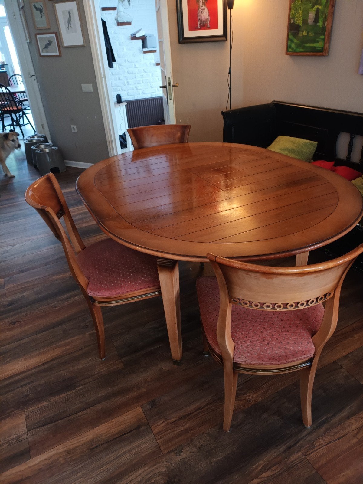 Uitschuifbare eettafel met 4 stoelen, Ophalen, Gebruikt, 100 tot 150 cm, 150 tot 200 cm