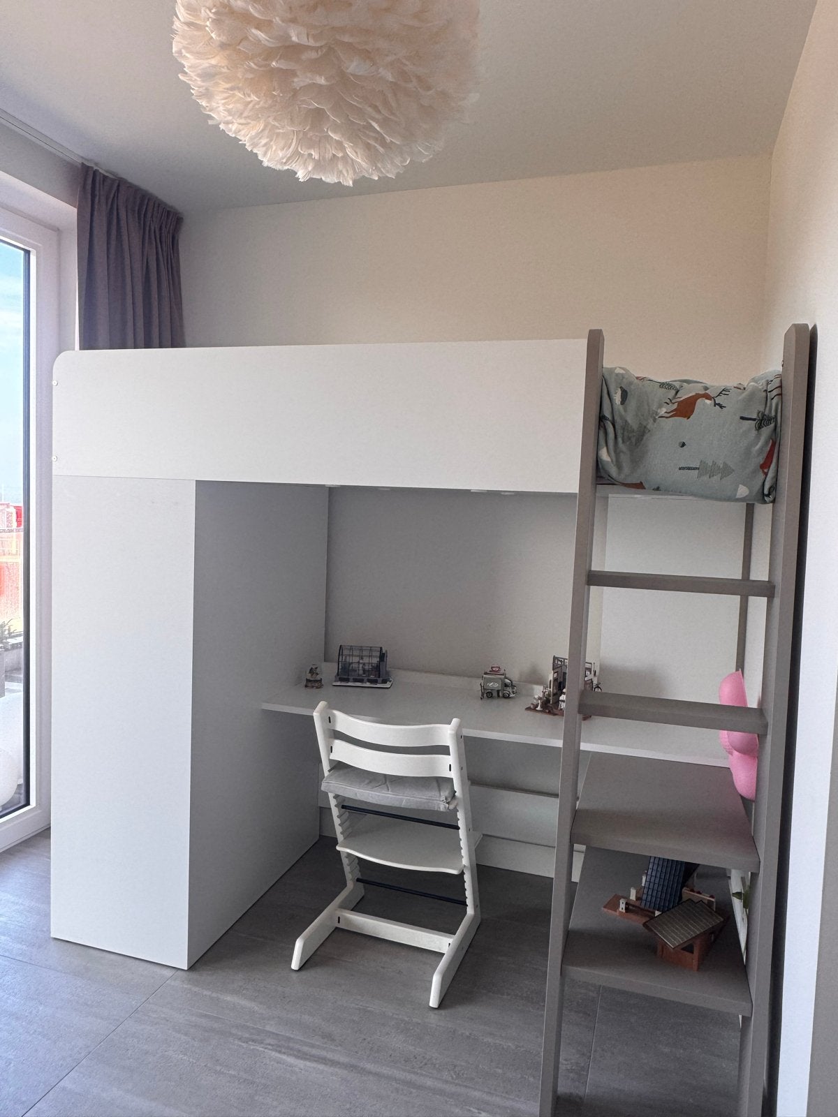 Hoogslaper met bureau, kast en matras - Petite Amélie Ombre, Ophalen, Eenpersoons, Zo goed als nieuw, 200 cm