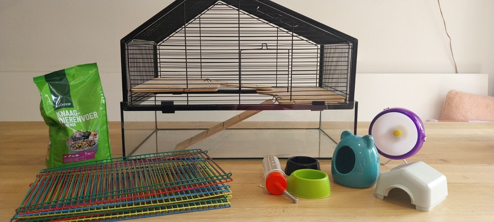 Complete set hamsterhok inclusief toebehoren, Dieren en Toebehoren, Gebruikt, Minder dan 75 cm, Ophalen, Minder dan 60 cm