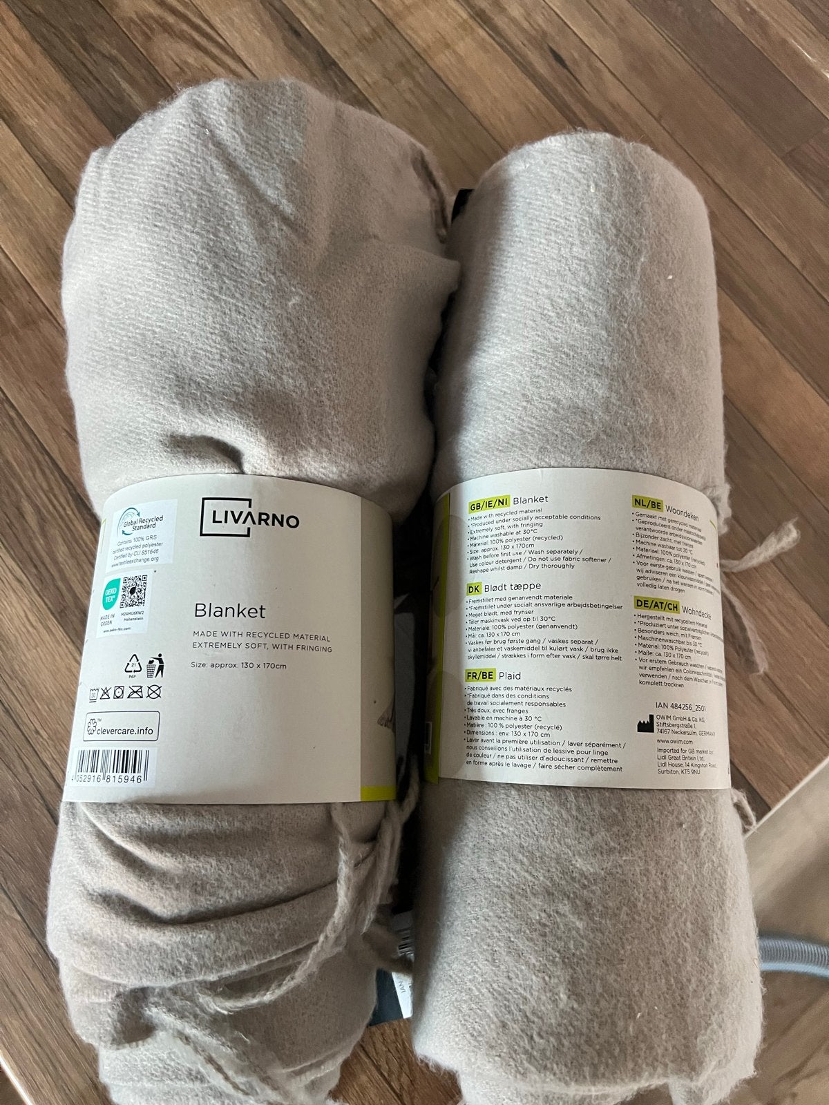 2x Livarno Home Plaid van gerecycled materiaal, beige, Ophalen, Beige, Met franjes/kwastjes, Nieuw