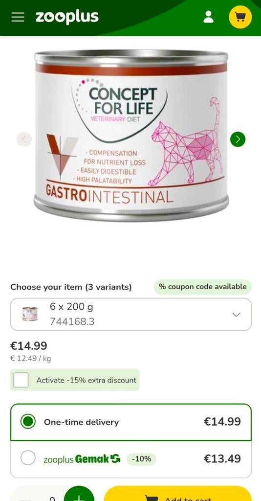 10x Gastrointestinal kattenvoer Concept For Life 200g  x 10, Dieren en Toebehoren, Dierenvoeding, Ophalen, Kat