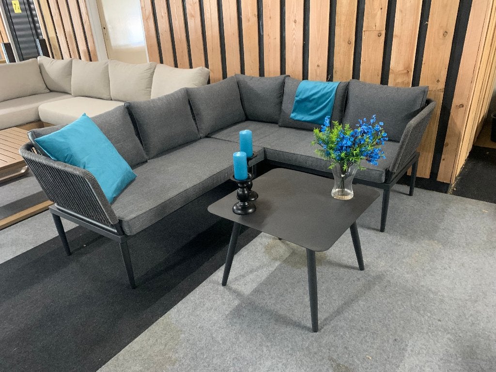 Loungeset Sunny, Tuin en Terras, Tuinsets en Loungesets, Nieuw, Loungeset, Aluminium, 4 zitplaatsen, Bank, Bijzettafel, Ophalen