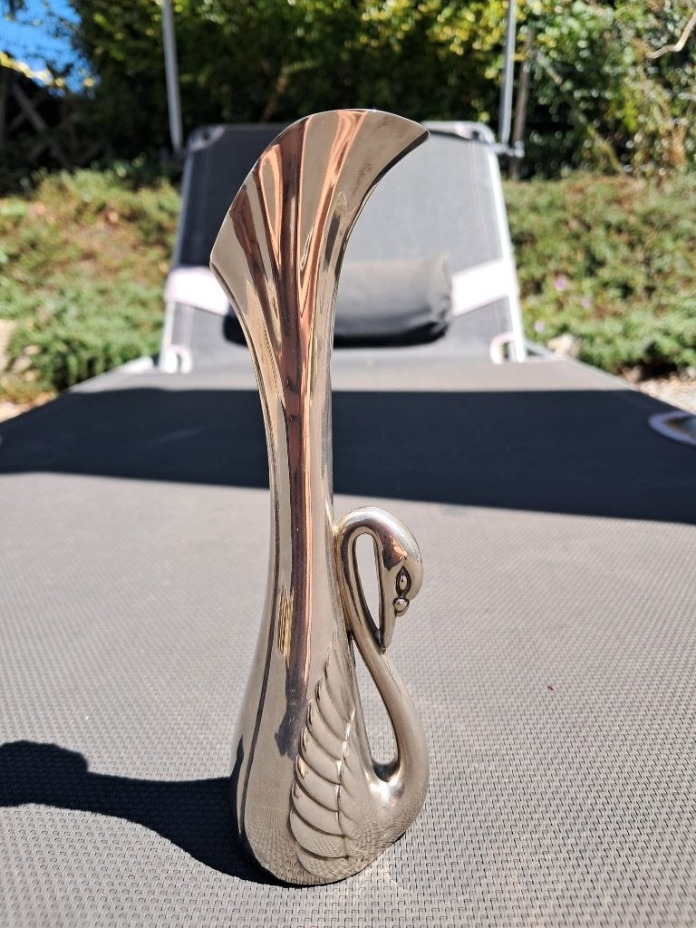 Vintage verzilverde vaas Art Deco stijl in zwaan design, Ophalen