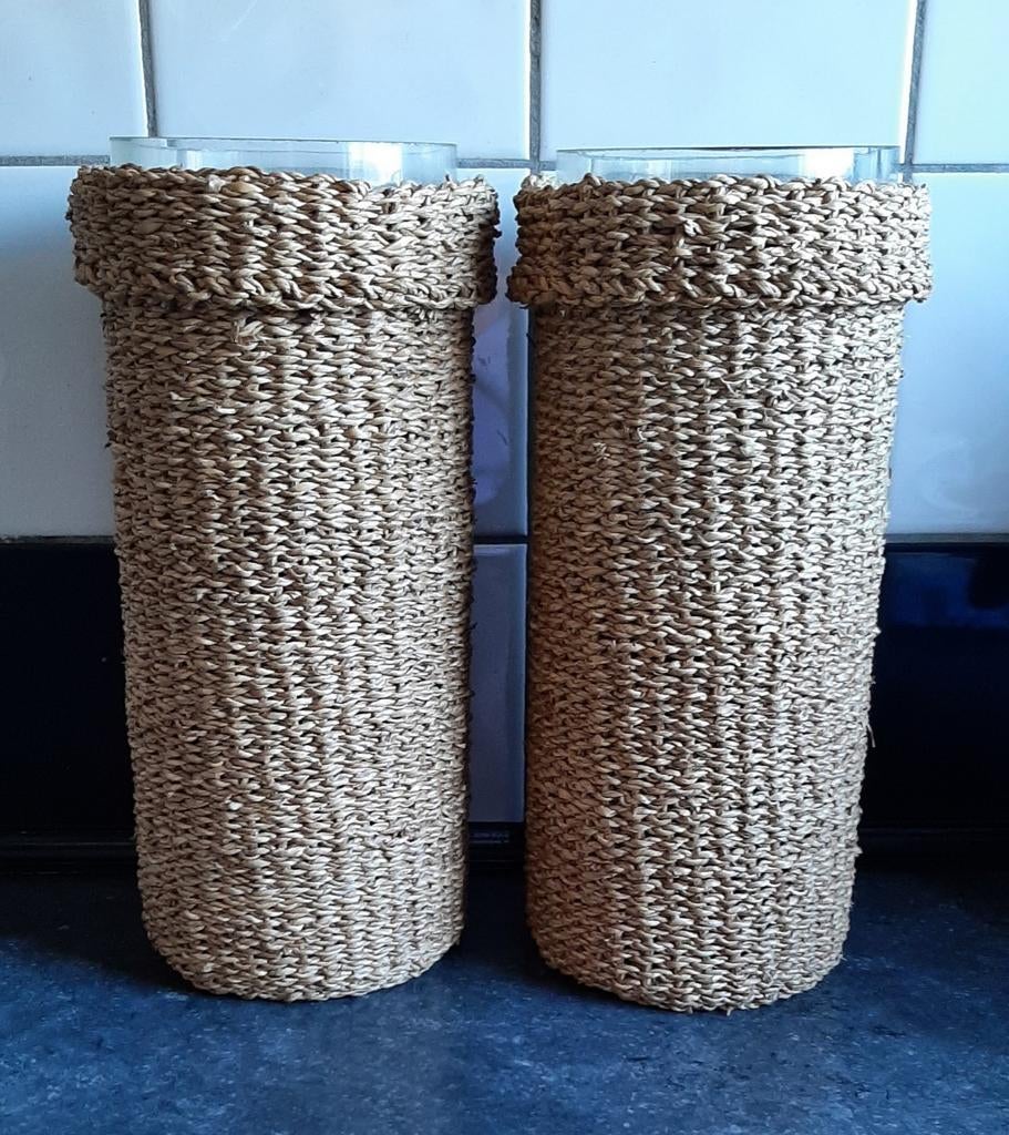 2 vazen 31 cm hoog, Overige kleuren, Ophalen of Verzenden, Minder dan 50 cm, Glas