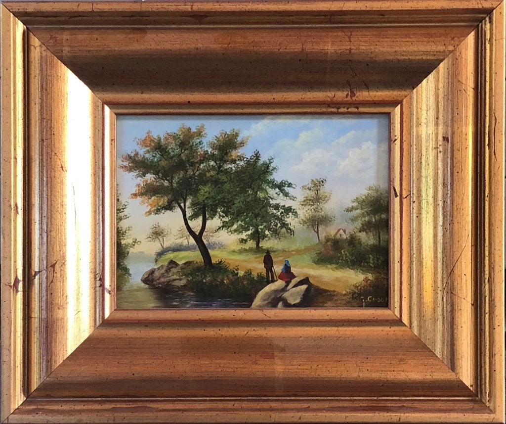 J. Croon Schilderij 'Romantisch landschap met mensen', Ophalen of Verzenden