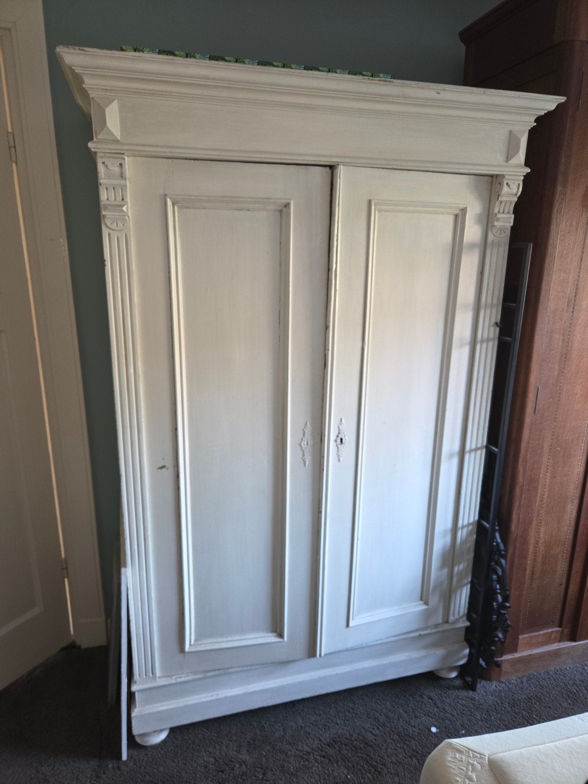 oude brocante grenen witte kast, Ophalen, Gebruikt