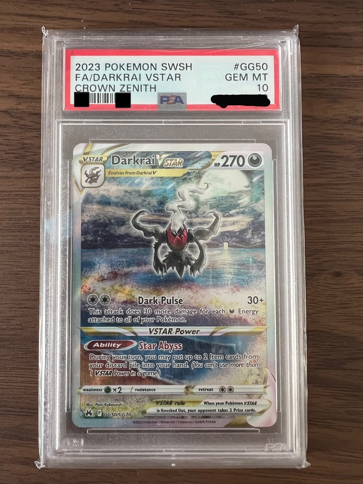 PSA 10 Darkrai VSTAR GG50/GG70 Crown Zenith Pokémon Kaart, Ophalen, Nieuw, Losse kaart