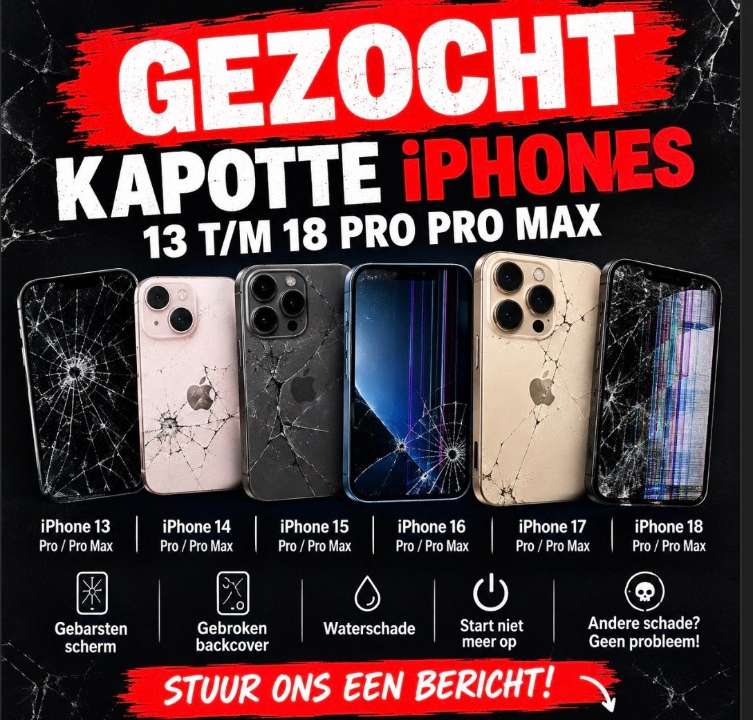 Gezocht: Kapotte iPhones 13 t/m 18 Pro/Pro Max, Telecommunicatie, Ophalen of Verzenden, Niet werkend, IPhone 13 Pro