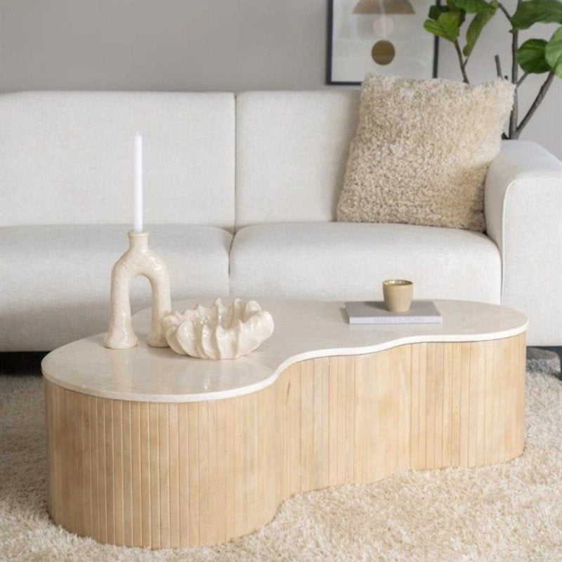 Eleonora Kira Large Salontafel Echt Marmer Nieuwstaat, Huis en Inrichting, 100 tot 150 cm, Nieuw, Overige vormen, Overige houtsoorten