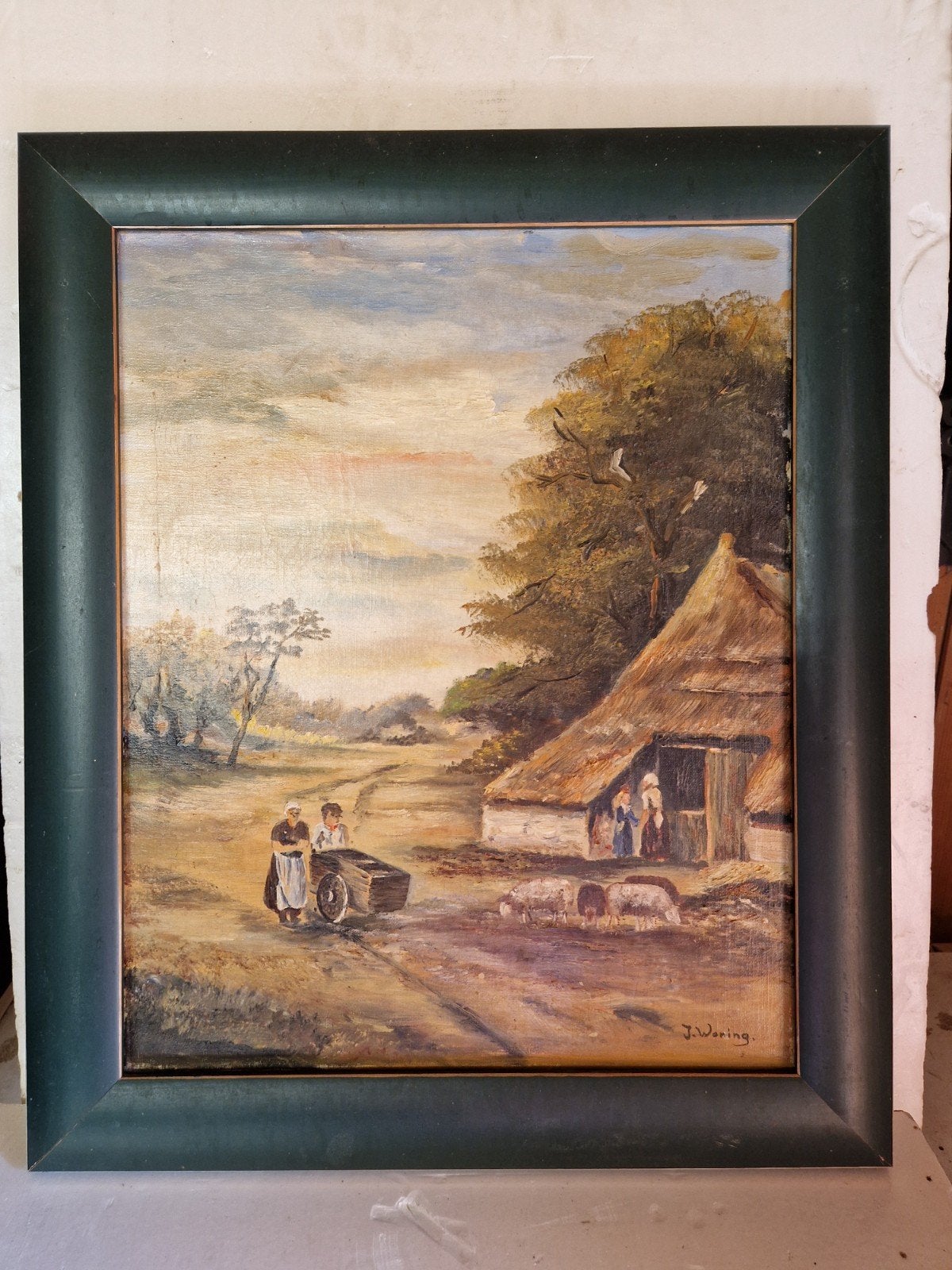 Oud Hollands Landschap met Boerderij en Figuren, Antiek en Kunst, Ophalen