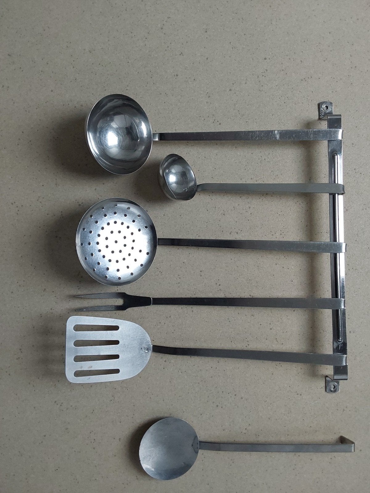Roestvrijstalen Keukengerei Set met Ophangrek, Huis en Inrichting, Keuken | Keukenbenodigdheden, Zilver, Ophalen of Verzenden