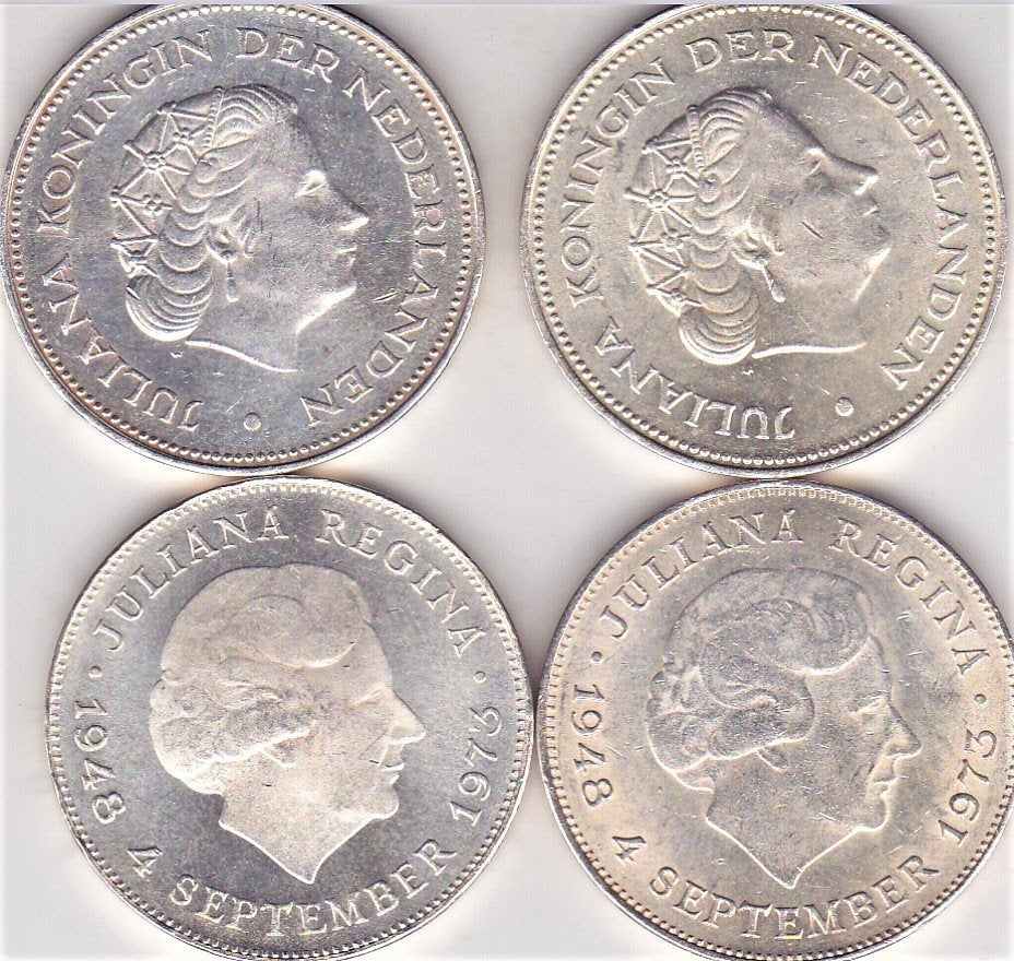 10 GULDEN  MUNTEN   ZILVER   2 X 1970 - 2 X 1973, Ophalen of Verzenden, Koningin Juliana, 10 gulden, Zilver