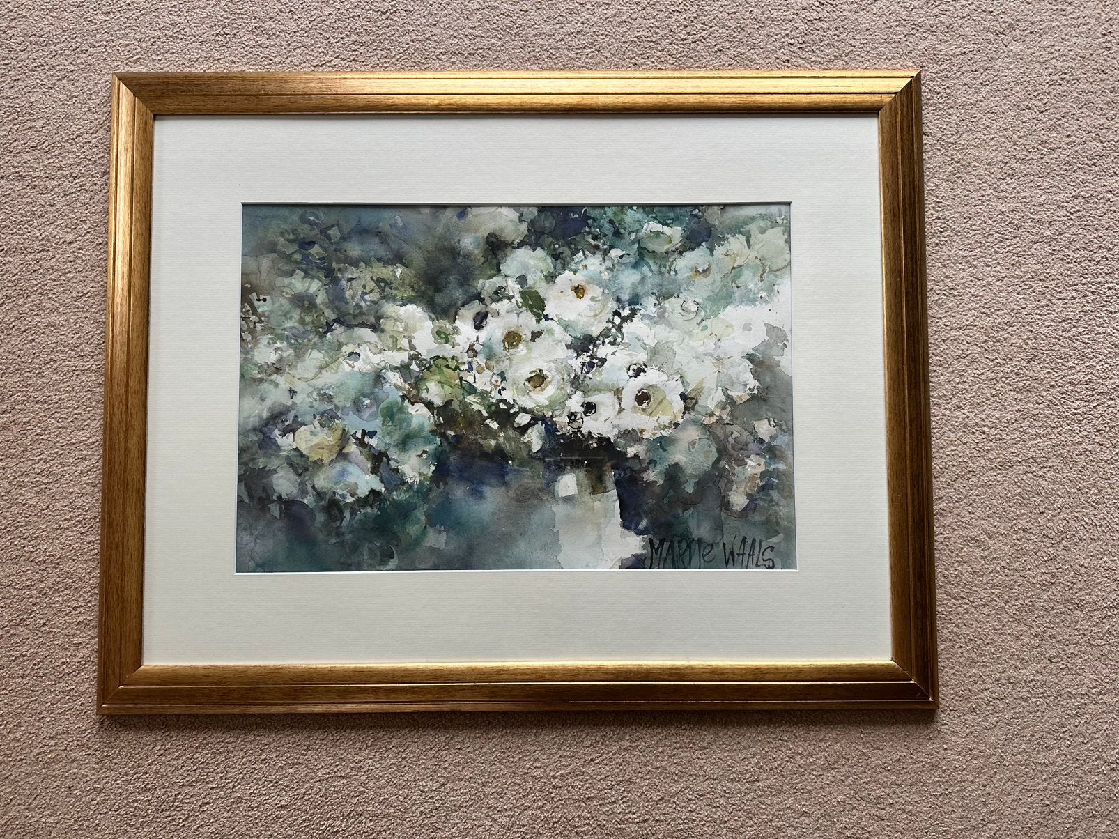 Aquarel van bekende kunstenares in blauwtinten, Ophalen, 50 – 75, Oorspronkelijke maker, Nieuw