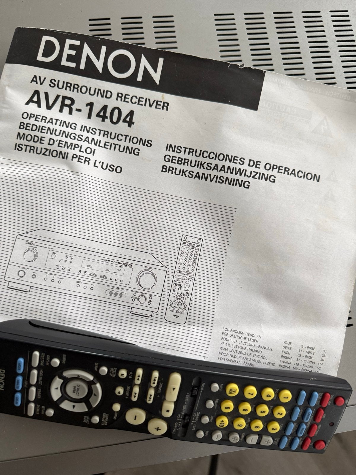 Denon AV Surround Receiver AVR-1404 met afstandsbediening, Gebruikt, Denon, Ophalen of Verzenden, 60 tot 120 watt