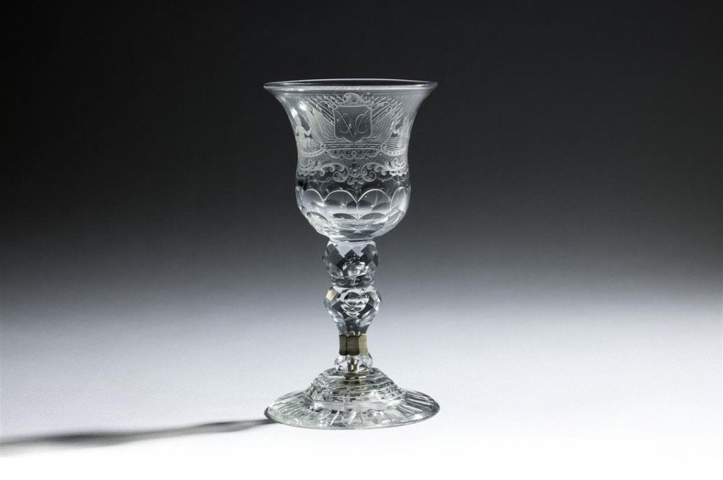 Groot antiek gegraveerd wijn glas - VOC - 18e eeuw, Ophalen of Verzenden