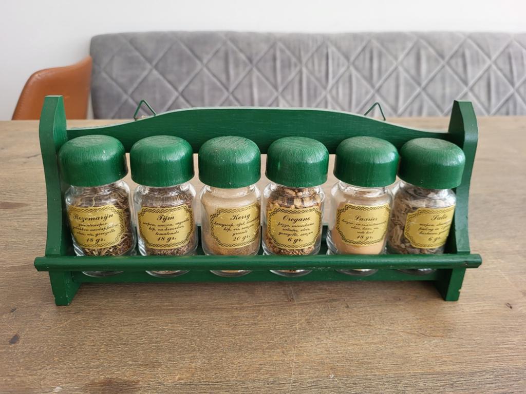 Vintage Groen Kruidenrekje met Kruidenpotjes, Ophalen of Verzenden