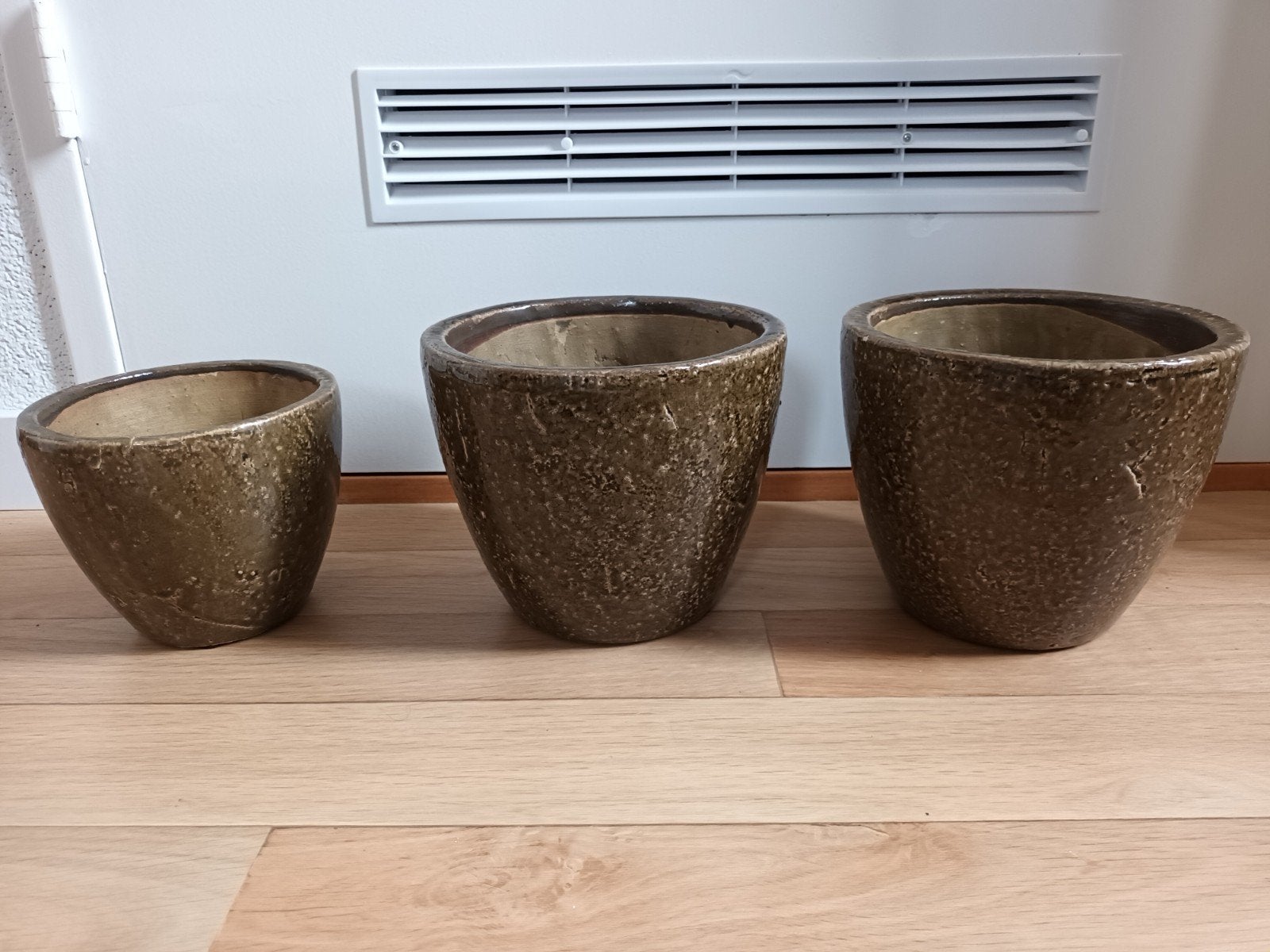 Set van 3 bloempotten bloempot legergroen potten groene pot, Gebruikt, Rond, Binnen, Ophalen of Verzenden