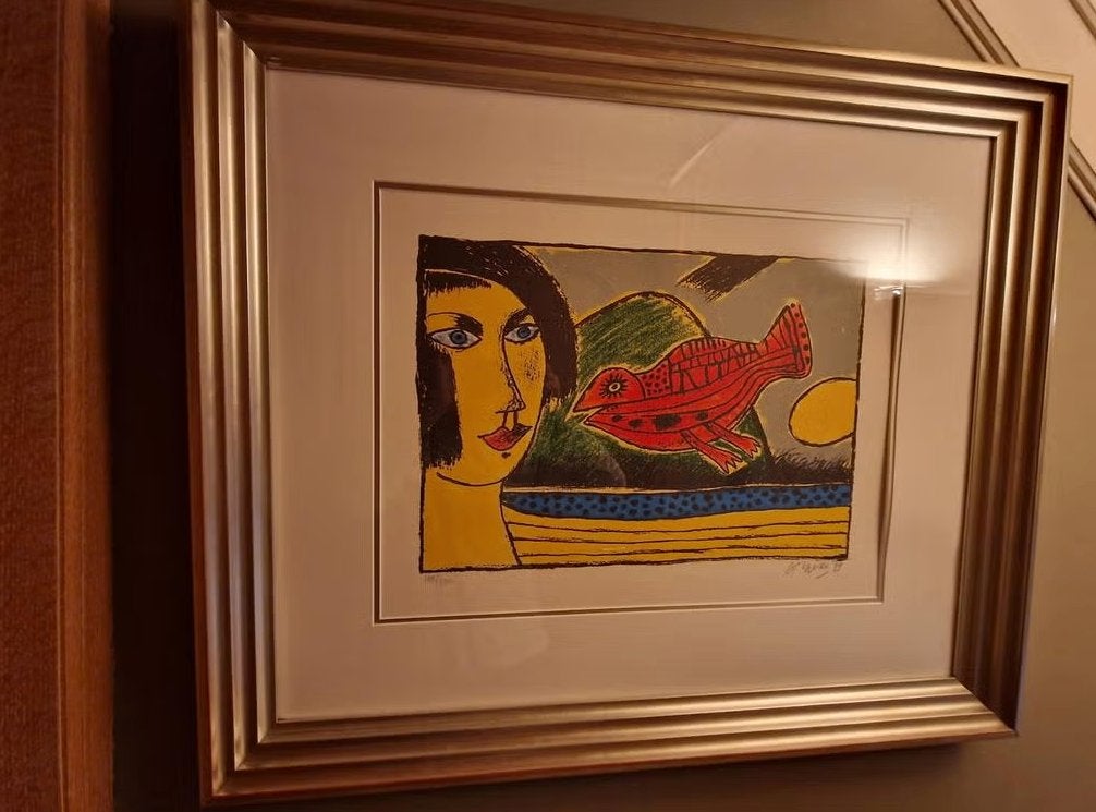 Corneille " Vrouw met Vogel ", Antiek en Kunst, Kunst | Litho's en Zeefdrukken, Ophalen of Verzenden