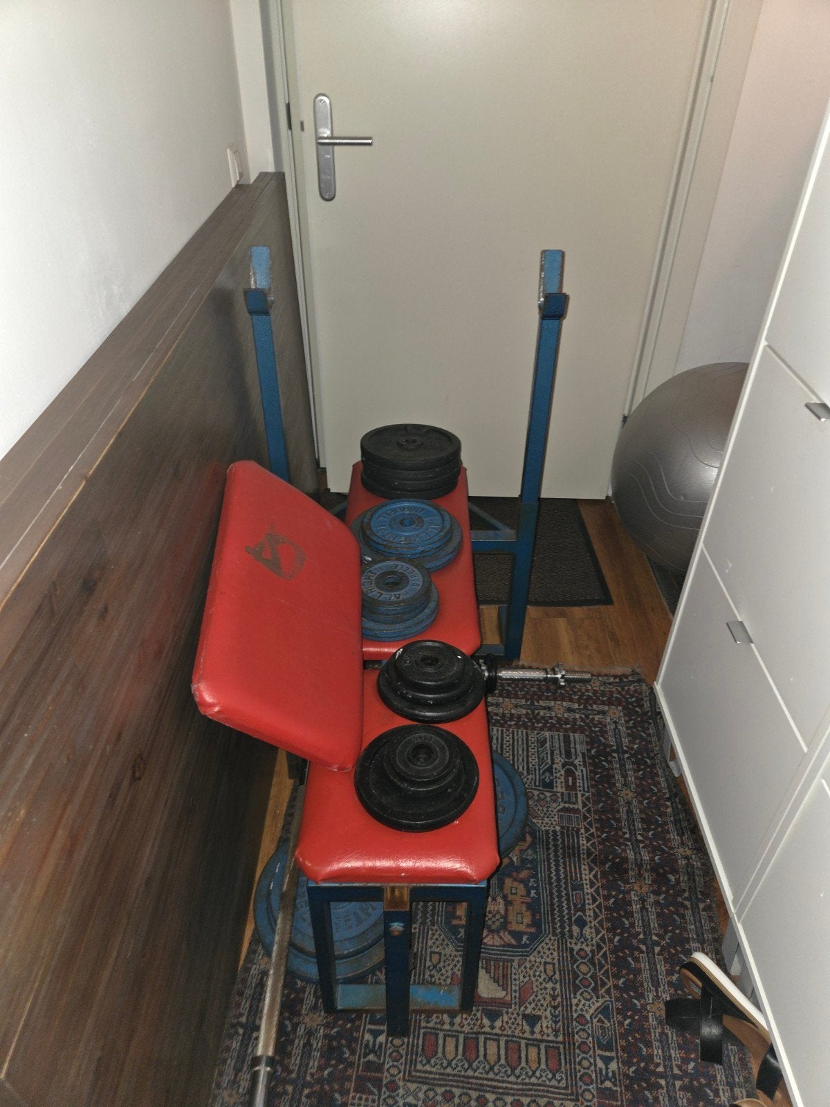 Complete halterset / bankdrukset gietijzeren gewicht, Sport en Fitness, Ophalen, Gebruikt, Benen, Halterset