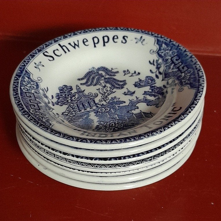 7 schaaltjes Schweppes "Indian Tonic", Gebruikt, Ophalen of Verzenden, Schaal of Schalen, Overige stijlen