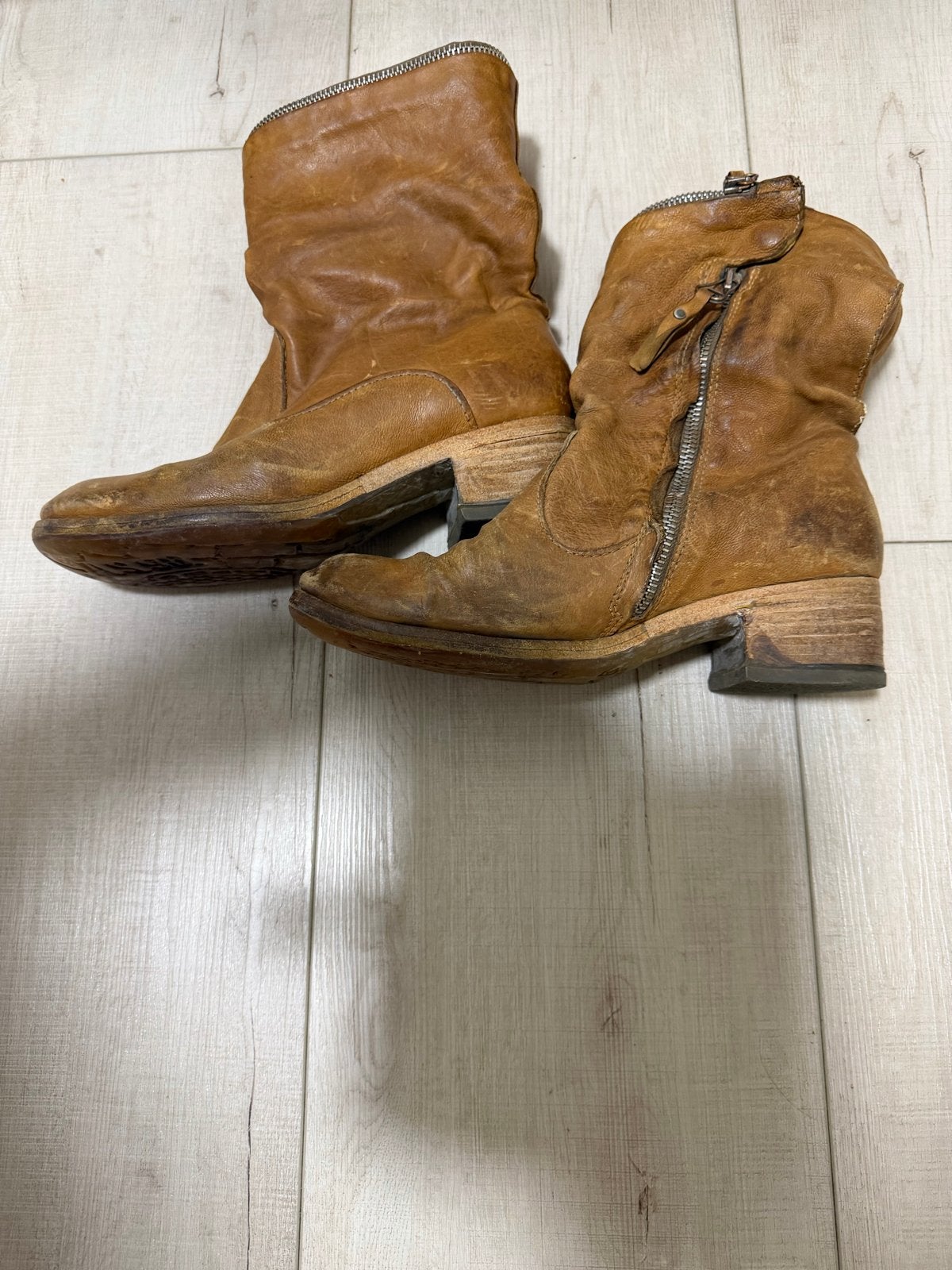 AS98 Retro Leren Laarzen - Maat 39, Beige, Lage of Enkellaarzen, Ophalen of Verzenden, Gedragen