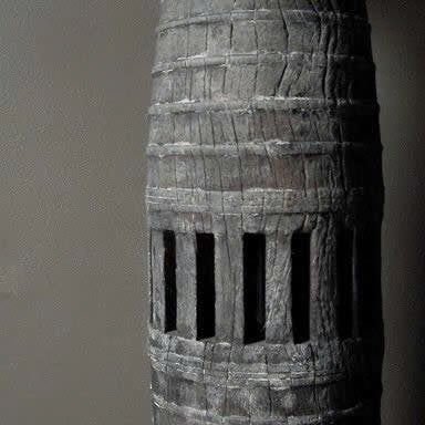 Oude houten wiel as baluster ornament lamp sober stoer uniek, Nieuw, Ophalen of Verzenden, Grijs, Landelijk